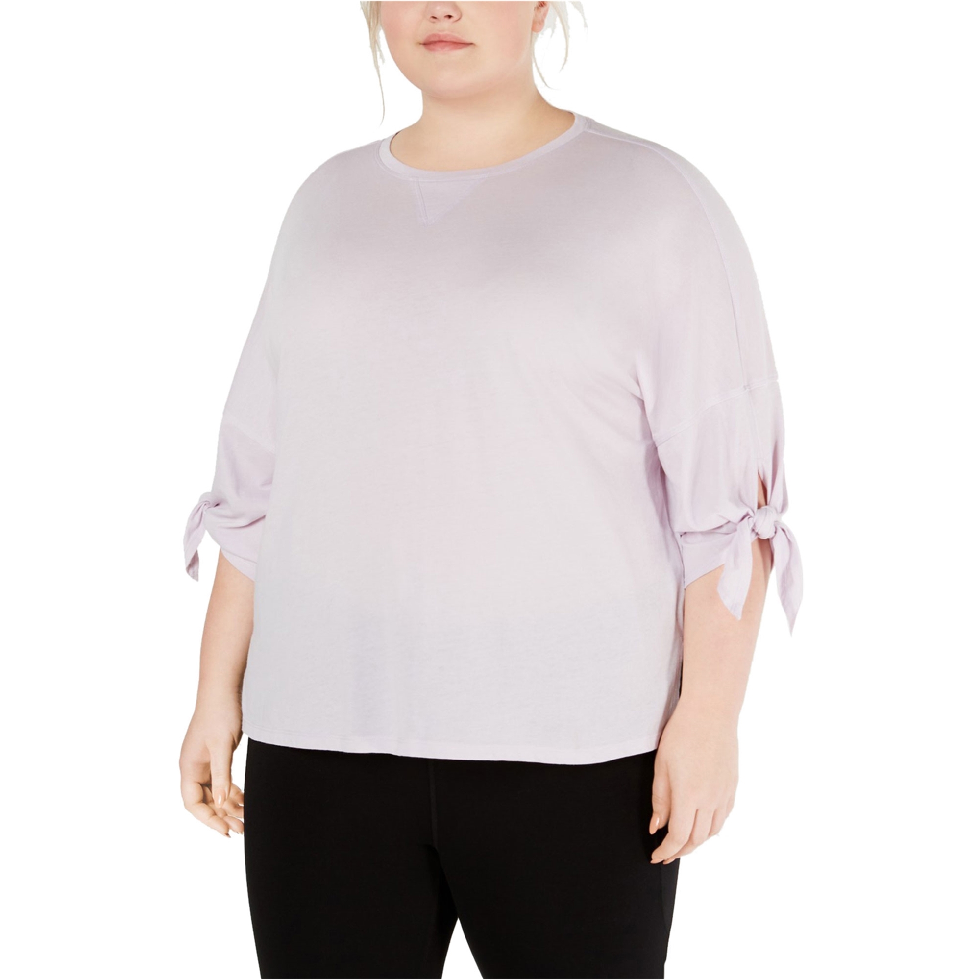Calvin Klein Womens Tie Sleeve Basic T-Shirt, Purple, Plus Size, 1X